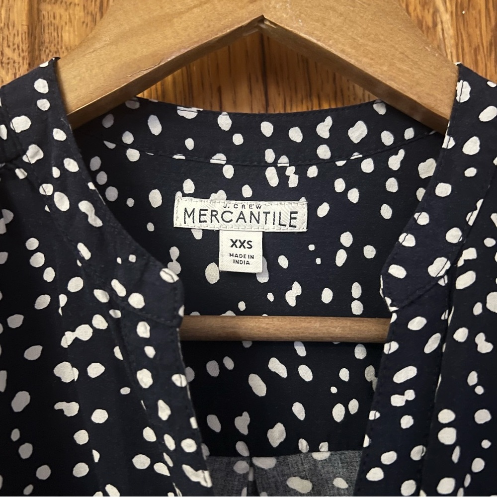 J. Crew Mercantile Women’s Top XXS Navy Polka Dot Dainty Cap Ruffle Button Down - Picture 4 of 8